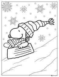 Snoopy and Woodstock sledding in winter Coloring Page