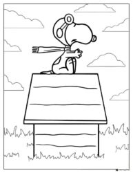 Snoopy as Red Baron on his doghouse Coloring Page
