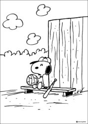Snoopy at a baseball game coloring page