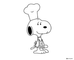 Snoopy chef with apron and spoon coloring page