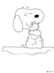 Snoopy hugging Woodstock coloring page