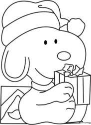 Snoopy in Santa hat holding a Christmas present Coloring Page