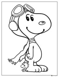 Snoopy pilot with goggles and scarf with Woodstock Coloring Page