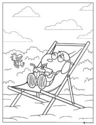 Snoopy relaxing in a beach chair with drink Coloring Page