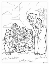 Snow White Bending with Seven Dwarfs Coloring