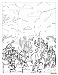 Snow White Departing with Prince and Dwarfs Coloring Page