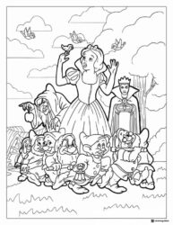Snow White Evil Queen and Dwarfs Coloring Page