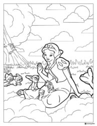 Snow White Sitting with Forest Animals Coloring