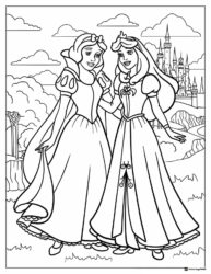 Snow White and Aurora with Castle Coloring Page