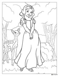 Snow White and Fawn Coloring Page in Woods