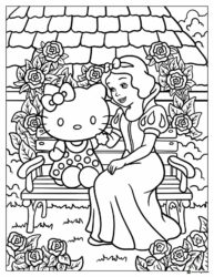 Snow White and Hello Kitty Coloring Page Bench