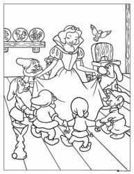 Snow White and Seven Dwarfs Dancing Coloring Page