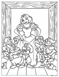 Snow White and Seven Dwarfs Indoors Coloring Page