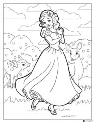 Snow White with Apple and Deer Coloring Page