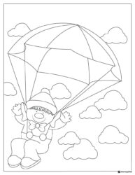 Snowman Elf Coloring Page Parachuting with Clouds