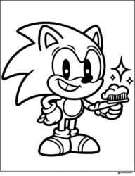 Sonic Brushing Teeth Coloring Page with Sparkles