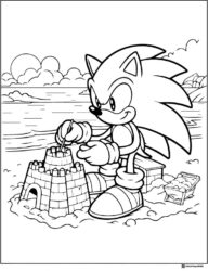 Sonic Building a Sandcastle at the Beach Coloring Sheet