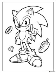 Sonic Coloring Page with Ring Gem and Power Item