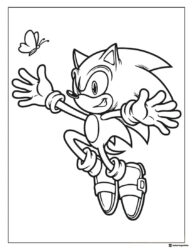 Sonic Coloring Sheet Reaching Out to a Flying Butterfly