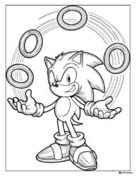 Sonic Coloring Sheet with Rings Spinning Around His Hands