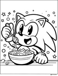 Sonic Eating Cereal Coloring Page with Stars