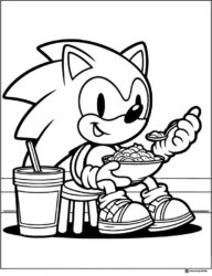Sonic Eating Cereal with Drink Coloring Page