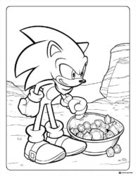 Sonic Finding Gems Coloring Page in a desert