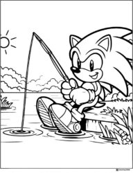 Sonic Fishing Calmly from a Lakeside Dock Coloring Sheet