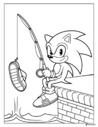 Sonic Fishing Coloring Sheet with Shoe on the Line