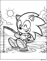 Sonic Fishing in a Pond on a Sunny Day Coloring Sheet