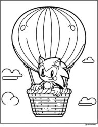 Sonic Flying in a Hot Air Balloon Coloring Page with Clouds