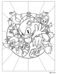 Sonic Friends Group Coloring Page in Circle Frame