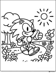 Sonic Giving Thumbs Up on a Flowery Path Coloring Page