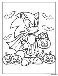 Sonic Halloween Coloring Page with Cape and Pumpkin Buckets