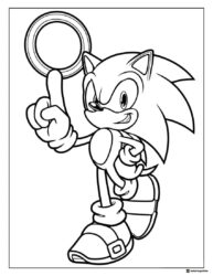 Sonic Holding Up a Ring Coloring Page with Confident Pose