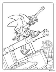 Sonic Holding a Gun Coloring Page on a pipe