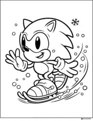 Sonic Ice Skating in Winter Coloring Page with Snow
