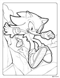 Sonic Jumping Coloring Page with a rocky background