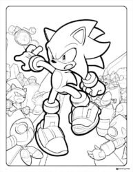 Sonic Jumping Into Action Coloring Page with Robots