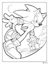 Sonic Kicking Coloring Page with a small character