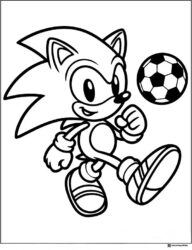 Sonic Kicking a Soccer Ball Coloring Page with Action Lines
