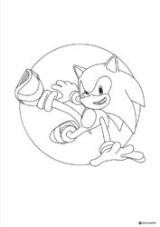 Sonic Leaping Mid Air Coloring Page in Circle