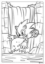 Sonic Leaping from Waterfall Coloring Page