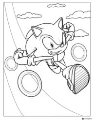 Sonic Mid Air with Rings Action Coloring Page