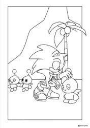Sonic Petting a Chao Coloring Page with Palm Tree