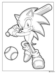 Sonic Playing Baseball Coloring Sheet with Bat and Ball