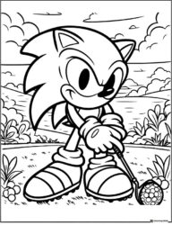 Sonic Playing Golf on a Green Course Coloring Page