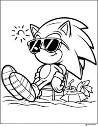 Sonic Relaxing on Beach Chair with Drink Coloring Sheet