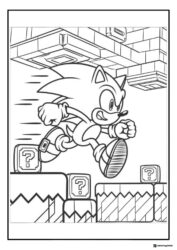 Sonic Running Across Game Blocks Coloring Sheet