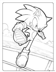 Sonic Running Coloring Page on a metallic beam
